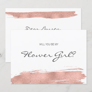 Tarjeta Rose Gold Brushstroke Be My Flower Girl