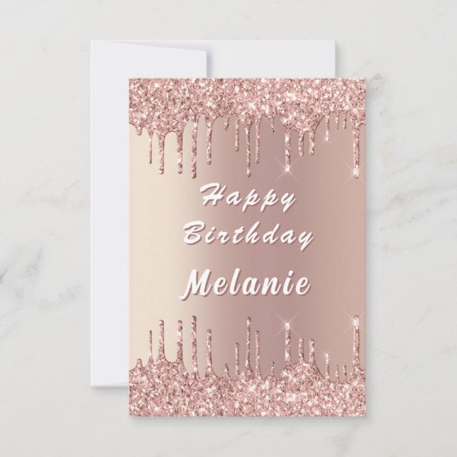 Tarjeta Rose Gold Sparkly Birthday Card Personalized Name (Anverso)