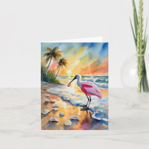 Tarjeta Roseate Spoonbill Florida Watercolor