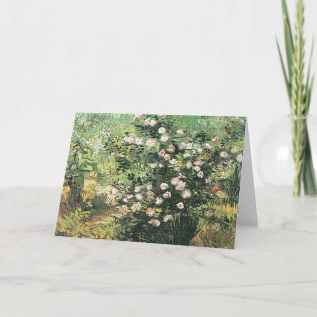Tarjeta Rosebush en flor por Vincent van Gogh (Anverso)