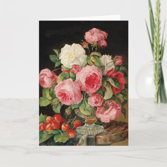 Tarjeta Roses and cherries oil painting (Anverso)
