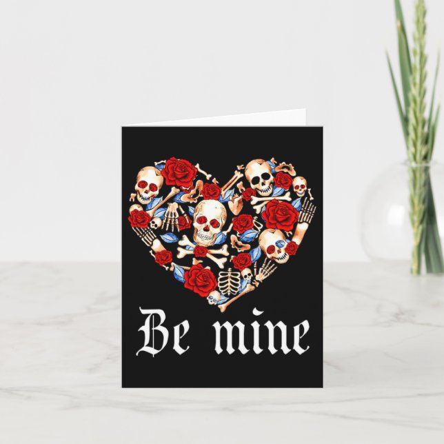 Tarjeta Roses And Skulls Heart Gothic Style Valentine Be M (Anverso)