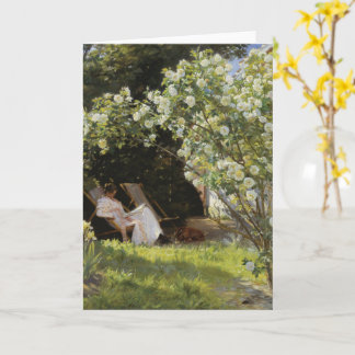 Tarjeta Roses. Marie Krøyer seated in the deckchair