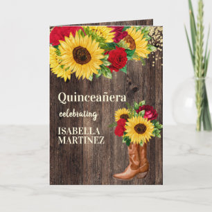 Tarjeta Roses Rojas girasoles Cowgirl Boots Quinceanera
