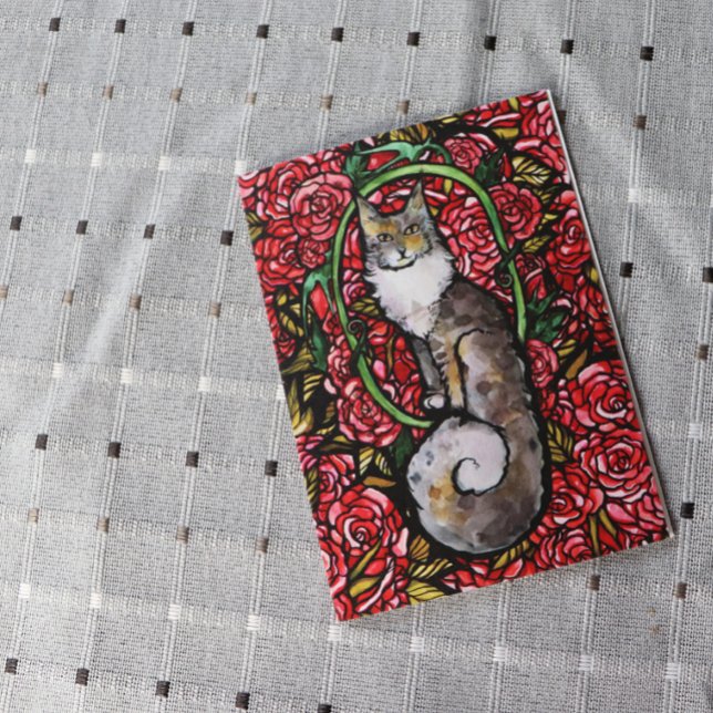 Tarjeta Roses rojas Maine Coon Kitty Gato Rosa Gato (Subido por el creador)