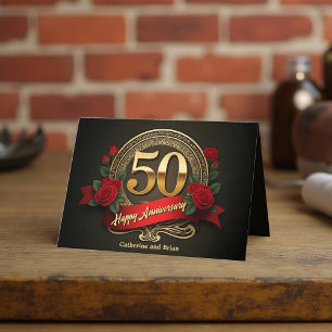 Tarjeta Roses rojas y números de oro 50 años de Boda