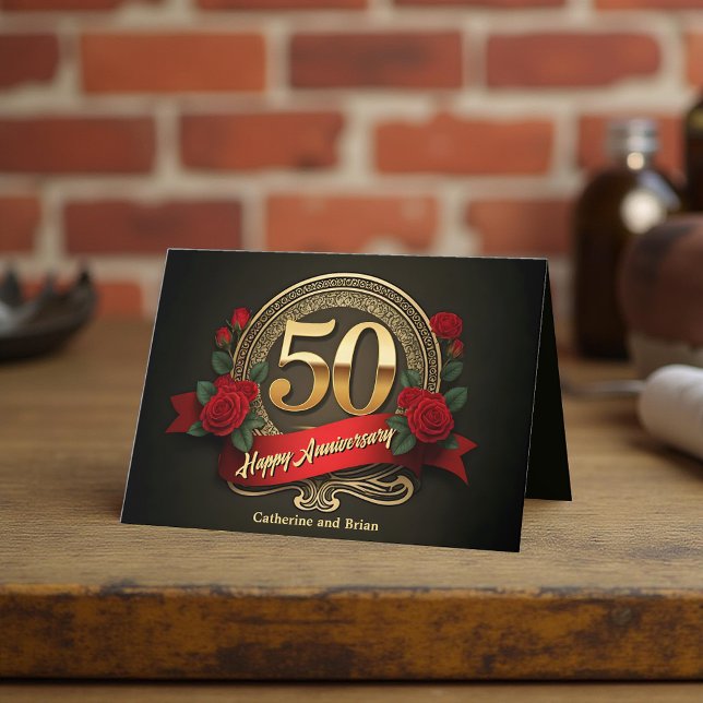 Tarjeta Roses rojas y números de oro 50 años de Boda (Subido por el creador)