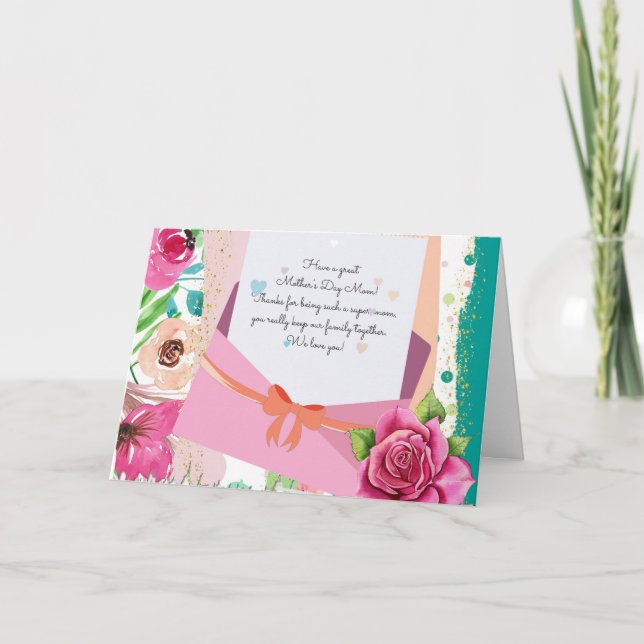 Tarjeta Roses Rojos Floral Carta sobre el día de la madre (Anverso)