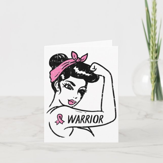 Tarjeta Rosie Riveter Pink, guerrera del cáncer de mama qu (Anverso)
