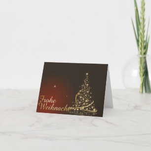Tarjeta Rotes Weihnachtsmotiv mit goldenem Weihnachtsbaum