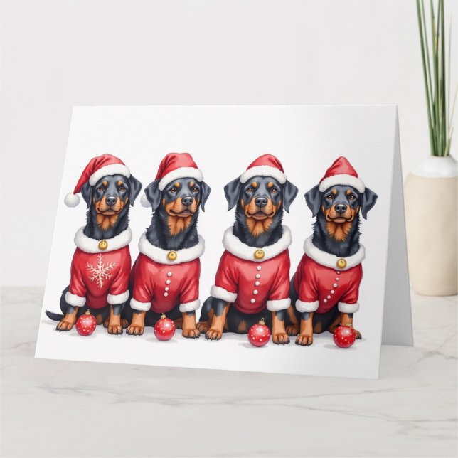 Tarjeta Rottweiler Christmas Dress Santa Hat (Anverso)