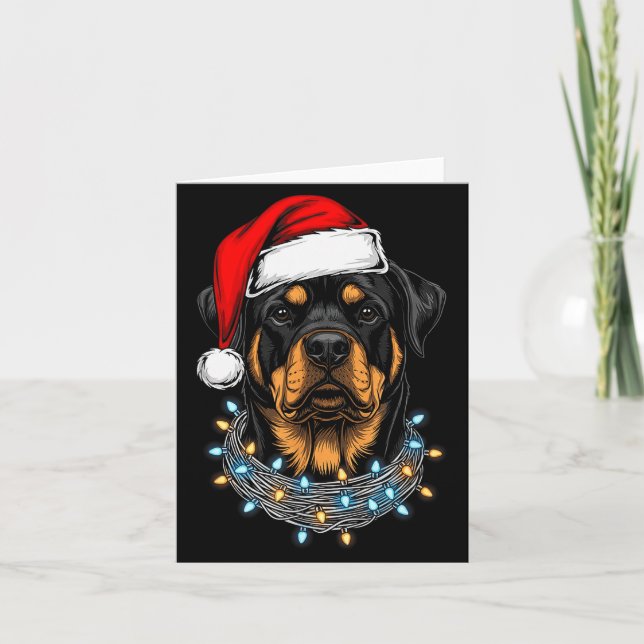 Tarjeta Rottweiler Christmas Lights Santa Xmas Dog Lover  (Anverso)