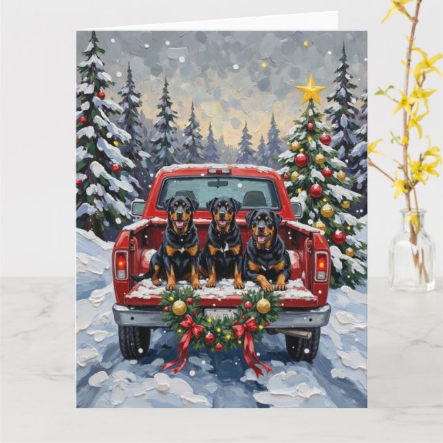 Tarjeta Rottweiler Christmas Red Truck Holiday (flor amarilla)