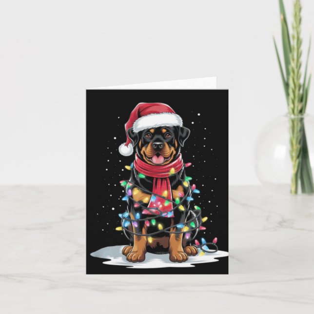 Tarjeta Rottweiler Christmas Tree Santa Hat Lights Xmas Do (Anverso)