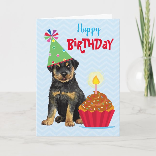 Tarjeta Rottweiler Cupcake de cumpleaños (Anverso)