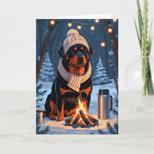 Tarjeta Rottweiler de Campfire Rústico Invierno de arte