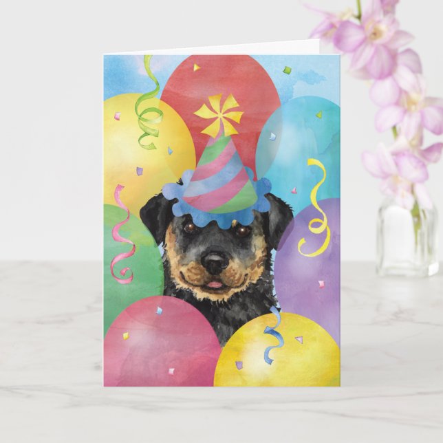 Tarjeta Rottweiler de los Globos de Cumpleaños (Orquídea)