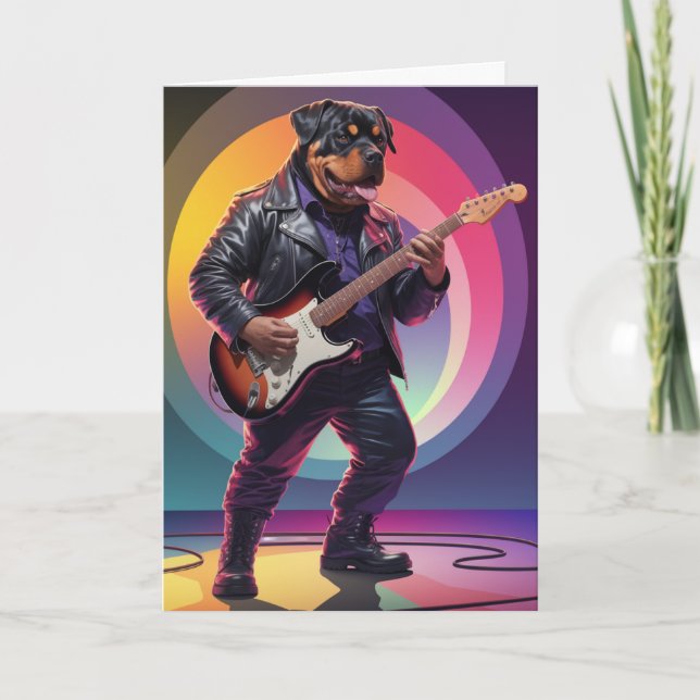 Tarjeta Rottweiler Divertido Rock Star (Anverso)