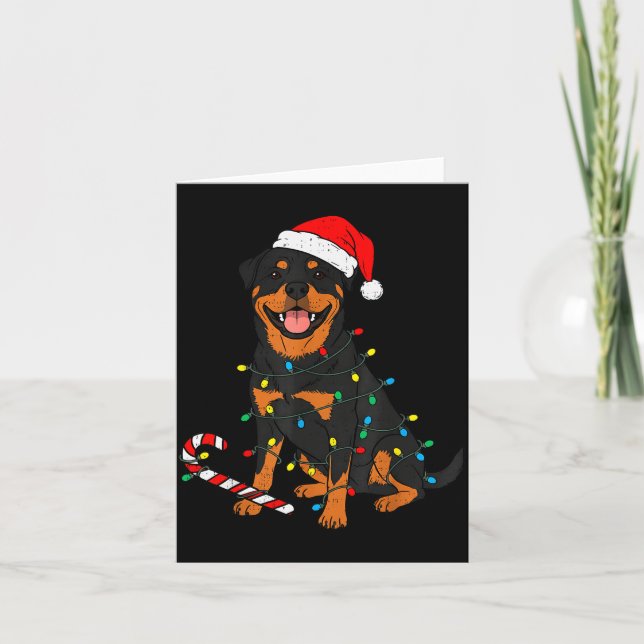 Tarjeta Rottweiler Dog Christmas Lights Santa Xmas Pet Dog (Anverso)