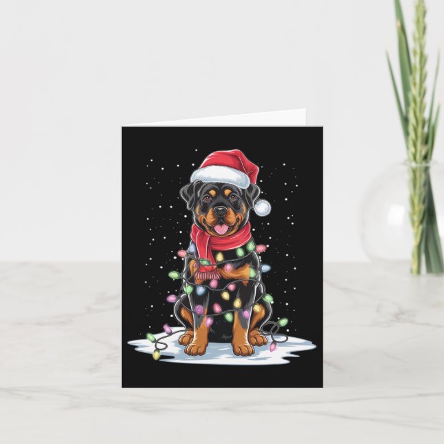 Tarjeta Rottweiler Dog Santa Hat Christmas Tree Light Xmas (Anverso)