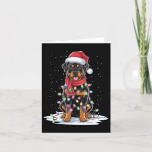 Tarjeta Rottweiler Dog Santa Hat Christmas Tree Light Xmas