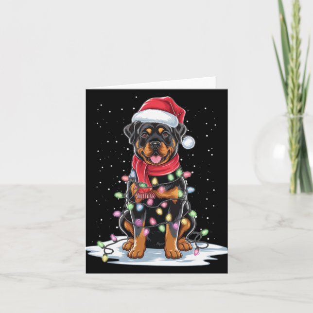 Tarjeta Rottweiler Dog Santa Hat Christmas Tree Light Xmas (Anverso)