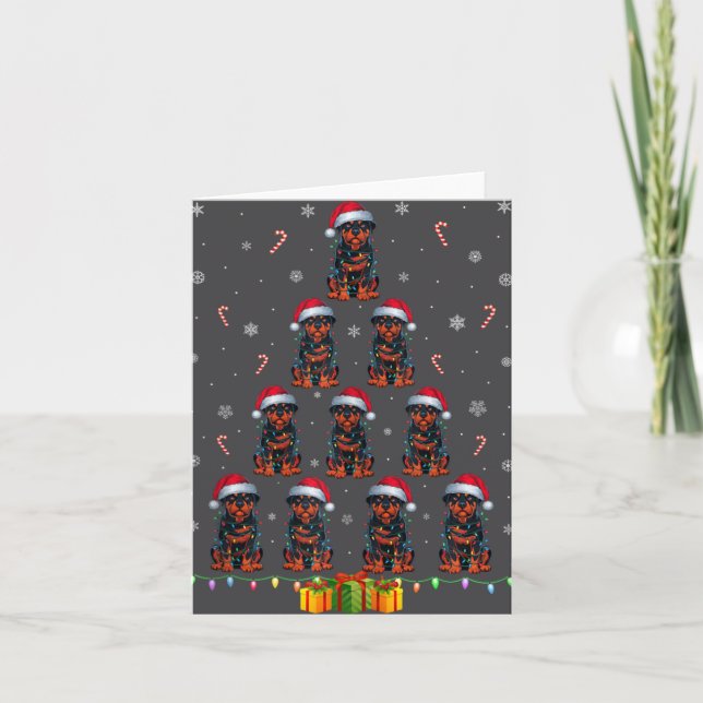 Tarjeta Rottweiler Dog Santa Hat Xmas Light Men Chris (Anverso)