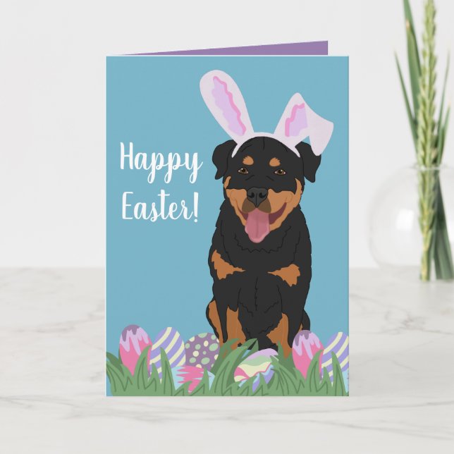 Tarjeta Rottweiler Easter Bunny (Anverso)