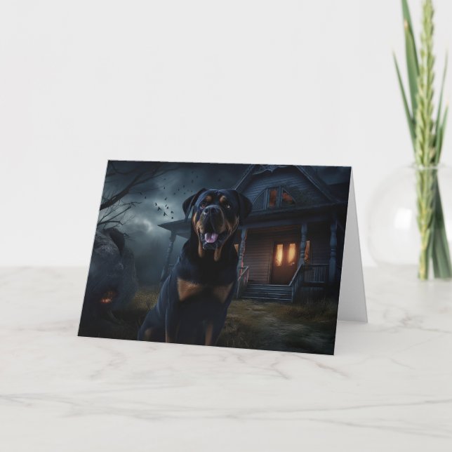 Tarjeta Rottweiler Halloween Aterrador  (Anverso)