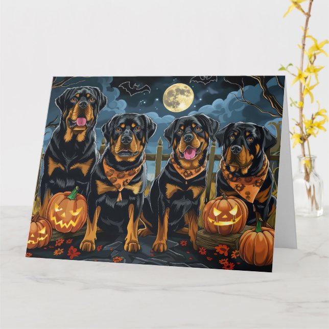 Tarjeta Rottweiler Halloween Espeluznante (flor amarilla)