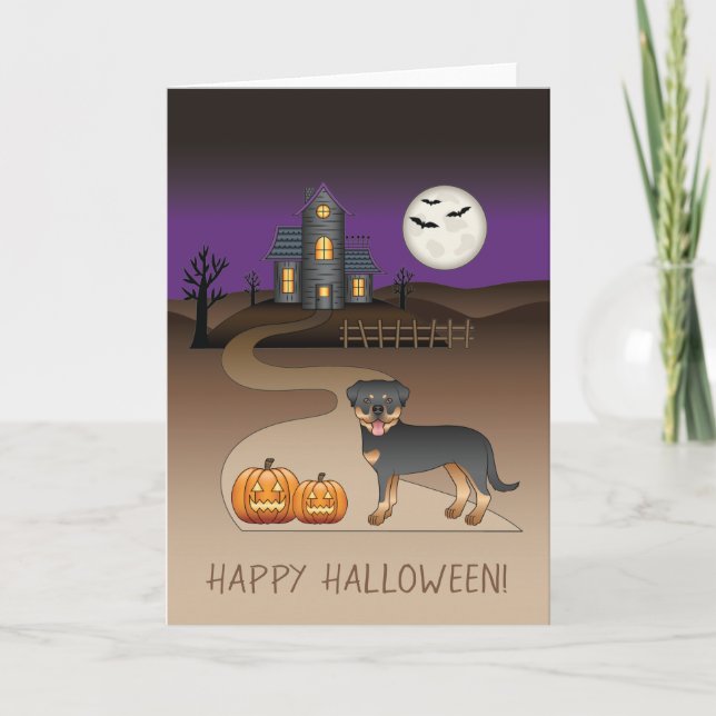 Tarjeta Rottweiler negro y marrón Casa Embrujada de Hallow (Anverso)
