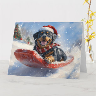 Tarjeta Rottweiler Perro en Trineo Deja que Nieve Navidad
