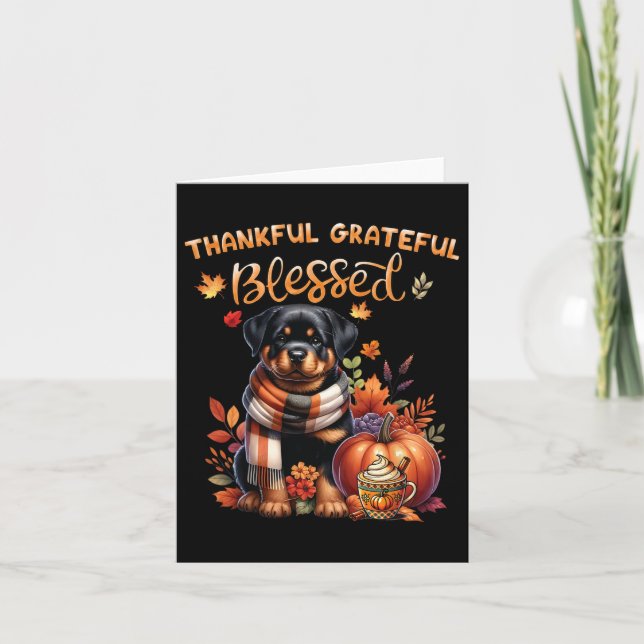 Tarjeta Rottweiler Perro Otoño Agradecido Agradecido Bendi (Anverso)
