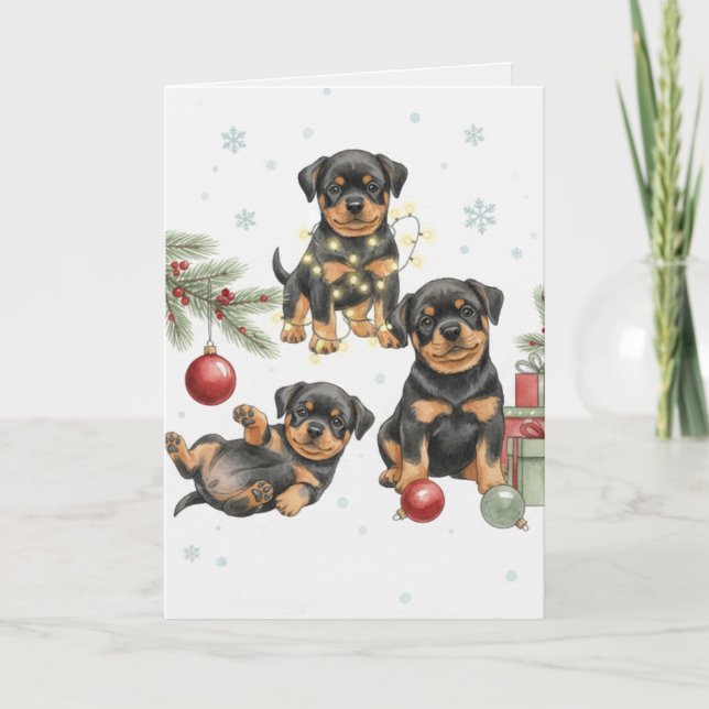 Tarjeta Rottweiler Puppies Christmas Card (Anverso)