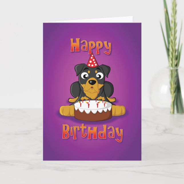 Tarjeta rottweiler - torta - feliz cumpleaños (Anverso)