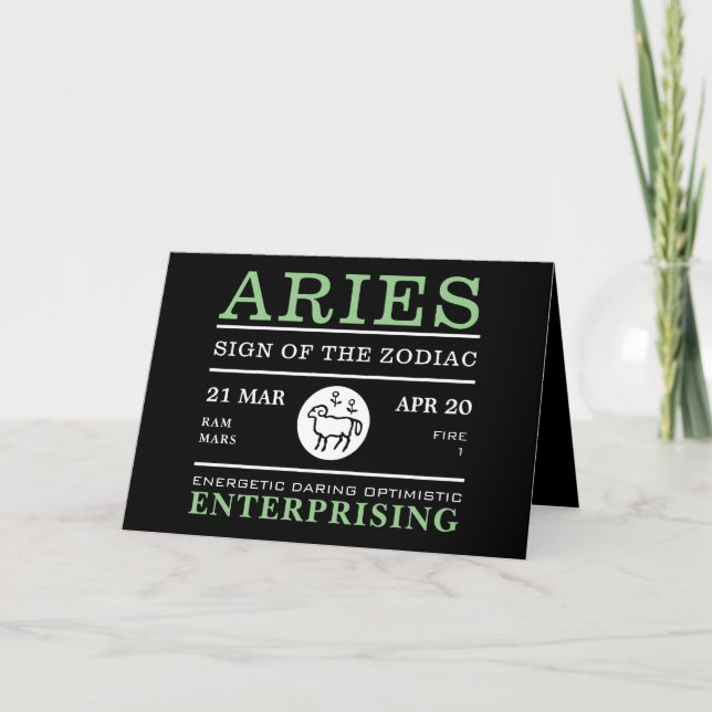 Tarjeta Rótulo Aries del Zodiaco, Astrológico (Anverso)