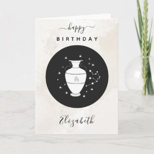 Tarjeta Rótulo Astrológico Aquarius Horoscope Elegante Cum