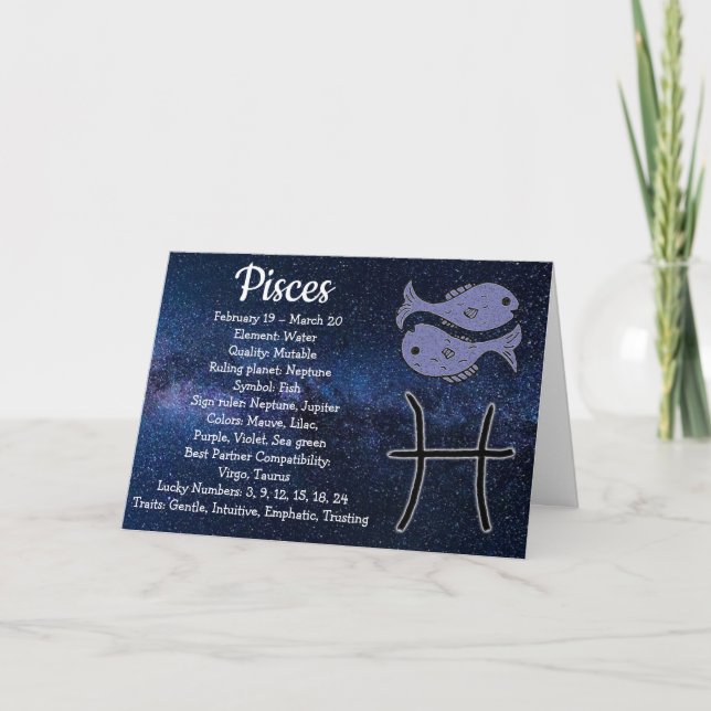 Tarjeta Rótulo astrológico de Piscis del feliz cumpleaños (Anverso)