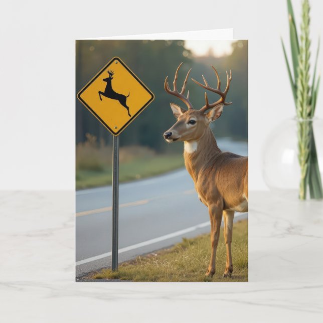 Tarjeta Rótulo Birthday Deer Crossing (Anverso)