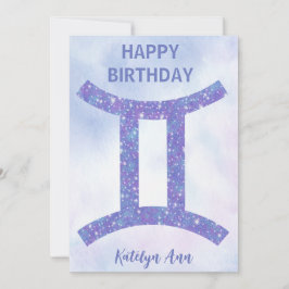 Tarjeta Rótulo bonito Gemini Personalizado Purple Happy Bi