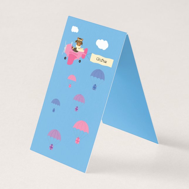 Tarjeta Rótulo de mesa de regalo rosa del piloto de ositos (Reverso)