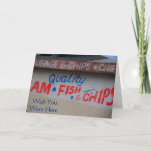 Tarjeta Rótulo de pescado y sopas que estabas aquí