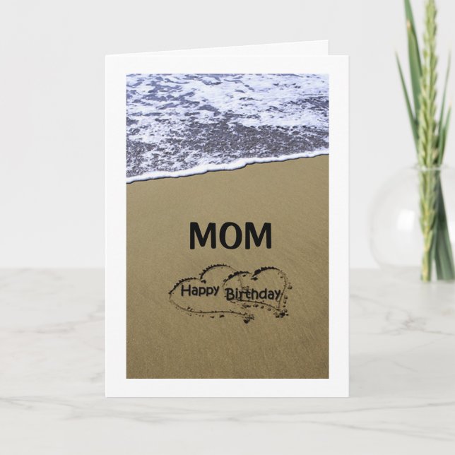 TARJETA RÓTULO DE PLAYA DICE FELIZ CUMPLEAÑOS *MAMÁ* (Anverso)
