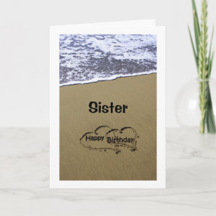 TARJETA RÓTULO DE PLAYA DICE FELIZ HERMANA DE CUMPLEAÑOS