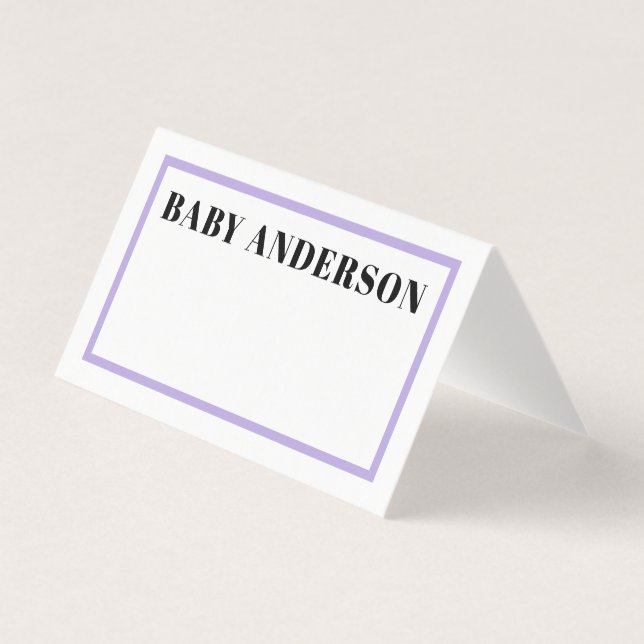 Tarjeta Rótulo de tabla Baby Shower Purple Gingham Plaid (Anverso)