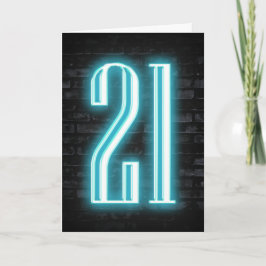 Tarjeta Rótulo neón de cumpleaños 21 en ladrillo