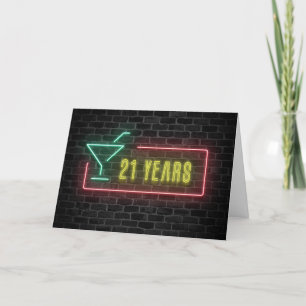 Tarjeta Rótulo neón de cumpleaños 21 en ladrillo