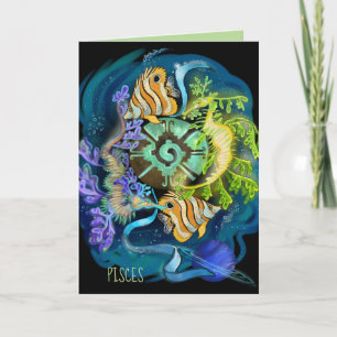 Tarjeta Rótulo Pisces Zodiac