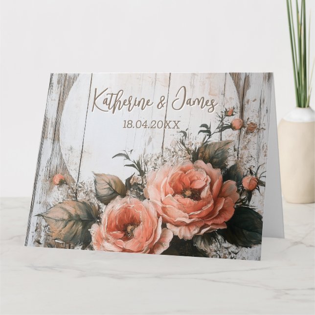 Tarjeta Rótulo Rústico Boda con nombres y fecha personaliz (Anverso)