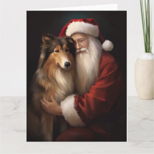 Tarjeta Rough Collie Con Navidades festivos de Santa Claus